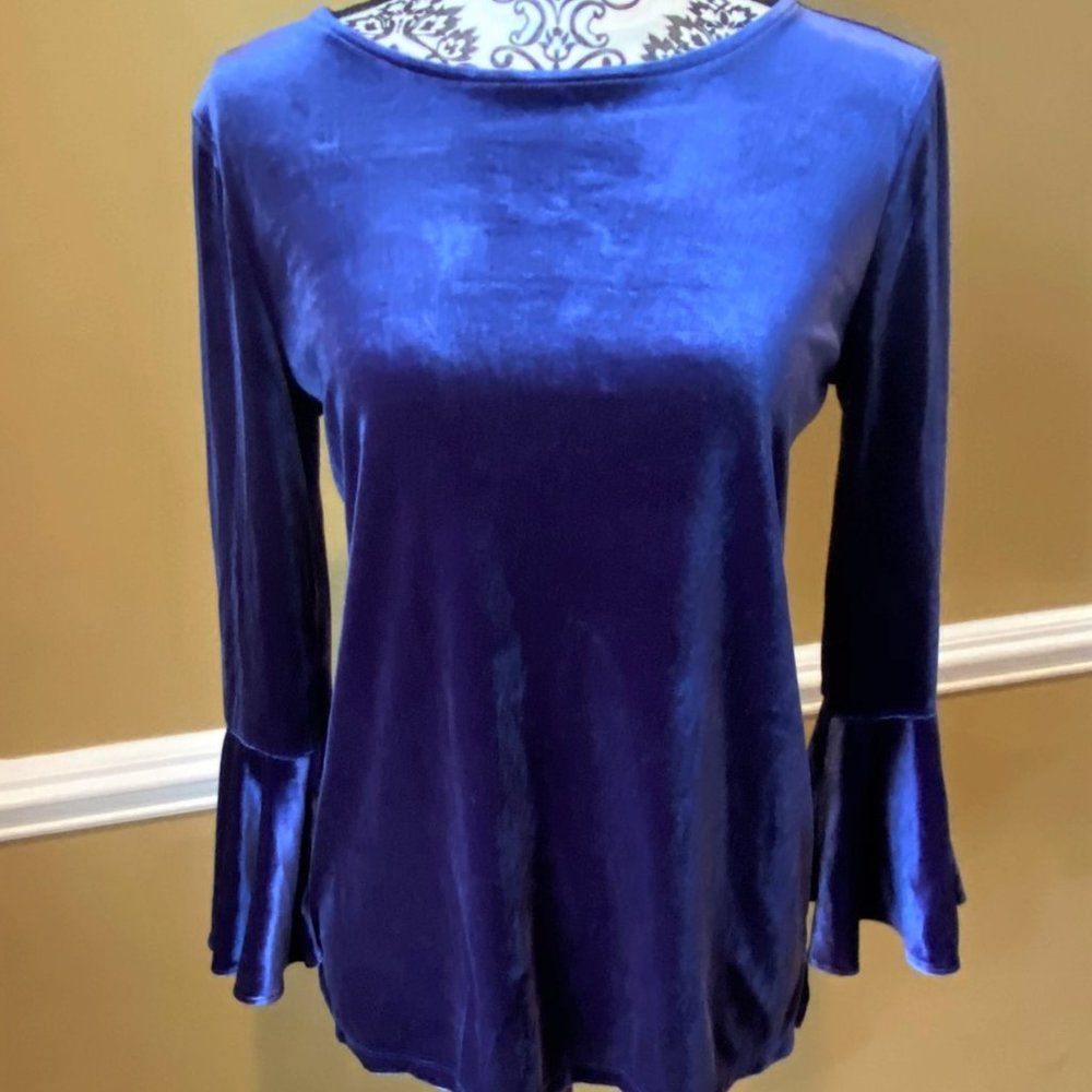 The Limited Velvet Bell Sleeve Tie Top, Indigo, Xs